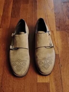 Martin Dingman Men's Double Monk Suede Dress Shoes - Tan